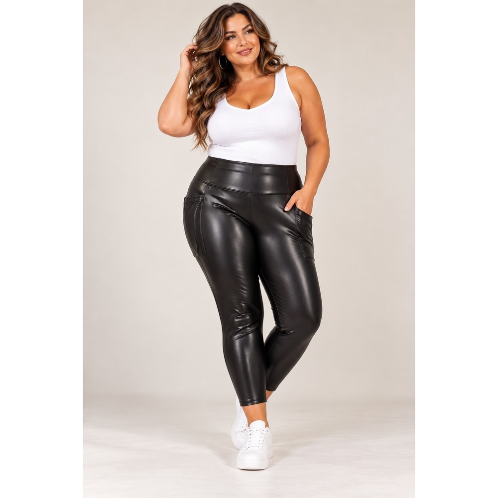 LIVI Lane Bryant Women's 26/28 Black Faux Leather High Waist 7/8 Leggings